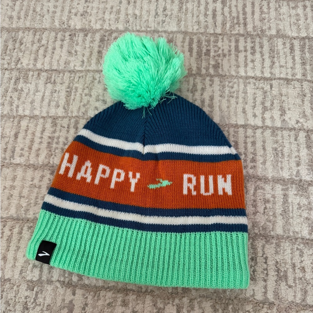 Brooks Unisex Pom-Pom Beanie - Green, Blue, and Orange